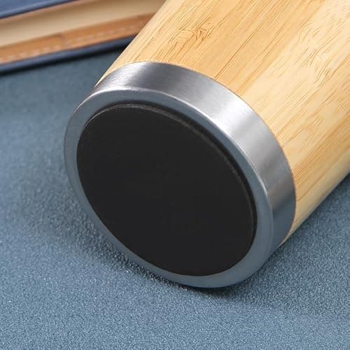 20oz Premium Bamboo Tumbler with Handle - Vacuum Insulated Thermos for Tea, Coffee - Bamboo Stainless Portable Thermal Travel Handle Mug Bottle For Office — view 6
