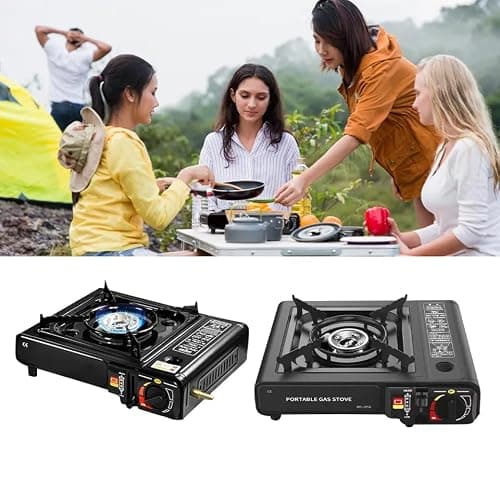 Portable Camping Gas Cooker Single Burner Stove Enamel Pan Holder BBQ Caravan Outdoor EN417 Compliant Premium Camping Stove with Automatic Ignition System & Heat Control (Gas Stove Only) — view 3