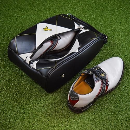 Lyle & Scott Argyle Premium Leather Shoe Bag for Golf Shoes - Stylish Golf Accessories with Side Breather Vents, Embroidered Branding, Durable Zip, Embossed Eagle Zippers, Carty Handle, 35x23x16cm — view 4