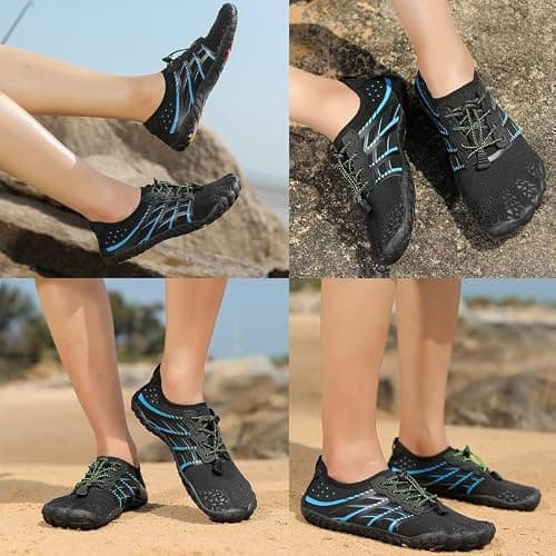 LIZRHA Water Shoes for Men and Women Quick Dry Aqua Swim Barefoot Shoes for Outdoor Fishing Beach Pool Boat Surfing Walking Water Park and Yoqa Activities, Black Blue, 14 Women/13 Men — view 2