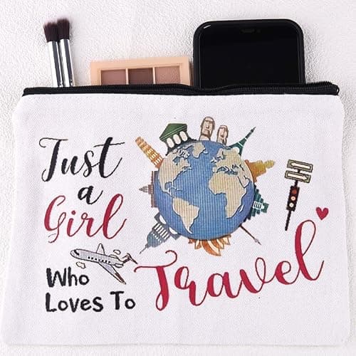 Travel Makeup Bag Gifts for Travellers Best Friend Birthday Christmas Gifts for Travelling Travel Toiletry Bag for Girls Women Just A Girl Who Loves to Travel Bag Pouch for Daughter Sister — view 6