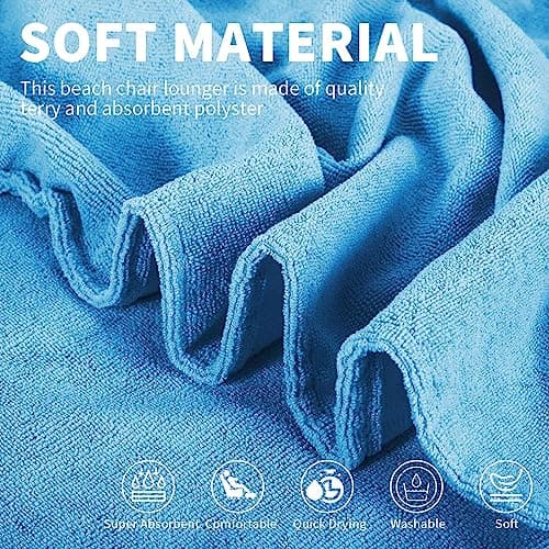 Vinsani Sun Lounger Beach Towel with Pockets, Soft & Quick Dry, Blue — view 3