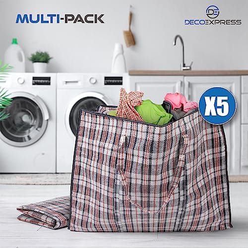 DECO EXPRESS Laundry Bags XL, Pack of 5, 75L Strong, Durable & Reusable Extra Large Storage Bags with Zips, Ideal for Moving, Shopping, Packing, Laundry & Clothes Storage (60 X 50 X 25 CM) — view 6