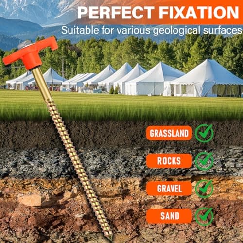 RIZENCE® 20 Pack Strong Tent Pegs Metal Heavy Duty with Carry Case - 20cm Screw In Tent Camping Pegs with Drill Adapter, Rock Pegs for Hard Ground for Camping, Galvanised Steel Rust-Resistan — view 2