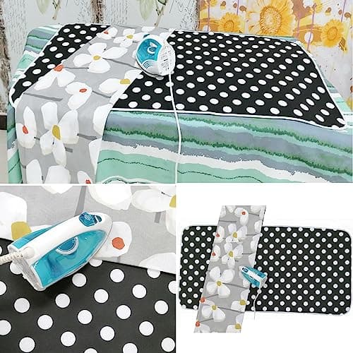 Gr8 Home Extra Large Polka Dot Ironing Board Cover For Table Top Travel Mat Pad Portable Folding Foldable Blanket Holiday Caravan Black White Spots Dots 140cm x 70cm — view 3