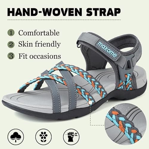 Maxome Hiking Sandals Women Summer Walking Sandals for Women Comfortable Sports Sandals Casual Hook Loop Strap Beach Sandals Grey — view 6