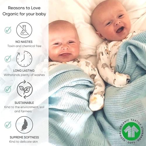 Bloomsbury Mill - Cellular Blankets Baby - Soft 100% Organic Cotton Baby Blanket - Pack of 2 - Essentials For Newborn - Ideal for Cot Bed, Travel, Car Seat, Pram, Moses Basket - Grey 75x95cm — view 6