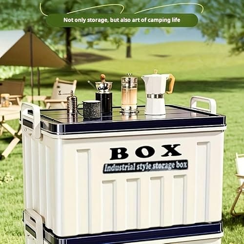 Minifactory Industrial Style Storage Box with Lid – Large Capacity Foldable Clothes Storage Organizer with Handles, Thickened & Durable for Bedroom Wardrobe, Travel, Car Boot, Outdoor (White) — view 3