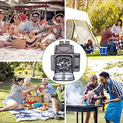 Hap Tim Picnic Basket Backpack for 2 Person with 2 Insulated Cooler Compartment, Wine Holder, Fleece Blanket, Cutlery Set,Perfect for Beach, Hiking, Camping, BBQs, Family or Wedding Gifts(36083G) — view 5