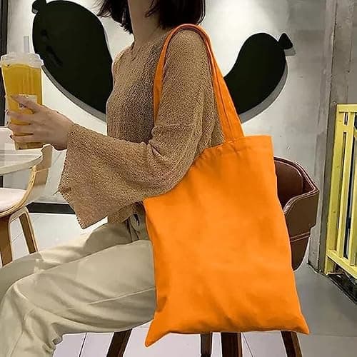 Wonky Line Premium Cotton Tote Bag, Eco-Friendly Shopping Bag, 100% Cotton Canvas, Reusable Grocery Cloth Bag, Extra Strong Long Handle Double Stitched Ideal for Printing (Orange) — view 2