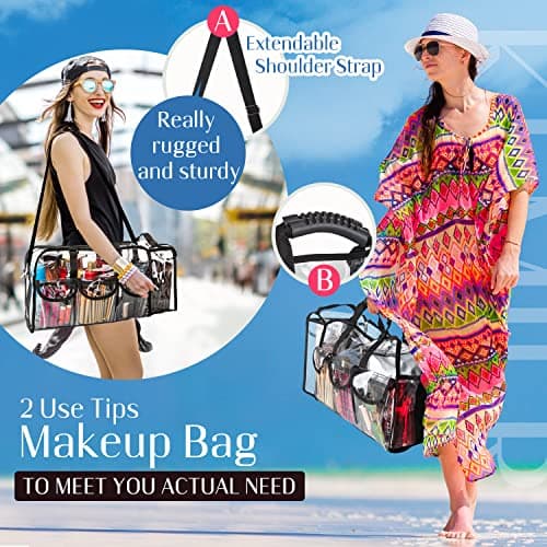 Kemier Clear Travel Makeup Bag with 6 External Pockets,Cosmetic Organizer Case with Shoulder Strap,Large — view 4