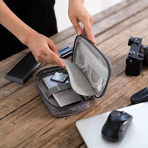 Small Electronic Accessories Organizer, Handhled Acopton Universal Compact Travel Digital Accessories Storage Bag for Portable Charger, Cables, Earphone, Cord, SD Card, Phone (Navy Blue) — view 6
