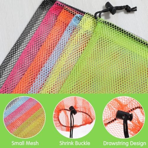 APLZGMG 6 Pcs Mesh Drawstring Bags, 16 x 14 Inch Colorful Nylon Storage Bags, Large Mesh Clothes & Travel Organizer for Beach Toys, Sports & Gym (Multicolor) — view 3