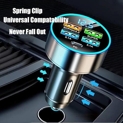 USB CAR CHARGER 5 Multi Port Car Charger 66W Super Fast Charger (4 type A Inputs/ 1 PD Input) For iphone 11/12/13/14/15 Samsung S21, S22, S23 & Google Pixel — view 5