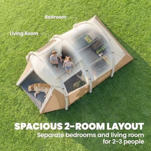 Outsunny Inflatable Camping Tent w/Air Pump, Tunnel Design Khaki — view 5