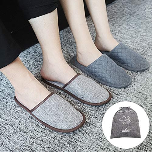 ITODA Portable Travel Slippers Folding Open Toe Sandals Non-Disposable Spa Hotel Slippers Washable Cotton Party Guest Room Indoor Shoes Women Men Business Anti-skid Trip Flight Slipper (Grey 2) — view 2