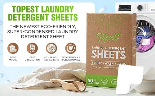 Topest Ultra-Concentrated Laundry Detergent Sheets | 50 Sheets, Fresh Linen Scent, up to 100 Small Loads | for Deep Cleaning, Machine and Hand Washing | Vegan, Cruelty-Free, Eco Friendly — view 2