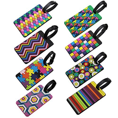 LJY PVC Luggage ID Tags, 8 Pack, 10.5 x 6.5 cm, Assorted Colours
