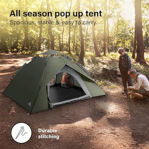 Camping Tent Pop Up, 3-4 Man Automatic Instant Tent Ultralight Dome Tent 4 Seasons, 2 in 1 Double Layers with Removable Outer & Carry Bag for Camping Hiking — view 2