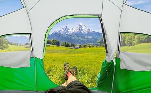 CAMPROS CP Tent-8-Person-Camping-Tents, Gifts for Family Waterproof Windproof Family Tent, 5 Large Mesh Windows, Double Layer, Divided Curtain for Separated Room,8 Person, Camping & Hiking - Green — view 6