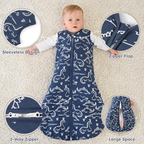 Yoofoss Baby Sleeping Bag 1.5 Tog - 0-6 Months Winter Sleeping Bag Baby 100% Organic Cotton Sleep Sack for Newbron Infant Toddler Warm Soft Dinosaur — view 5