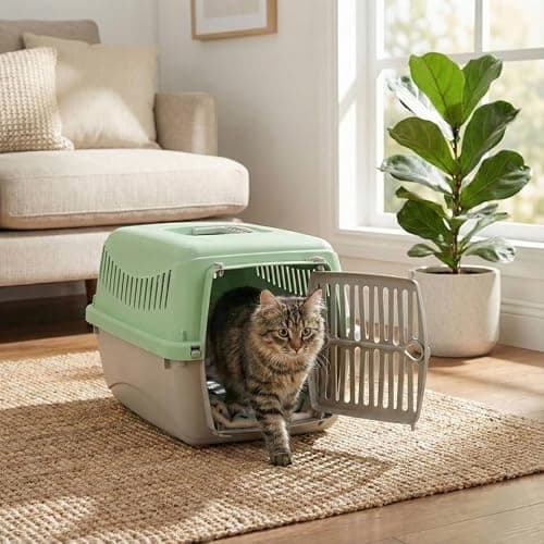 URBNLIVING Transportini Pet Carrier Travel Crate for Cats & Small Dogs | Portable Lightweight Cage with Ventilation | Pastel Design - Large - Green — view 4