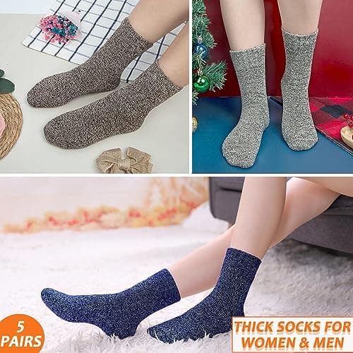 Hocerlu 5 Pairs Thermal Socks for Women and Men, Thick Winter Wool Warm Socks Cosy Boot Socks for Unisex, Size UK 4-8 — view 6