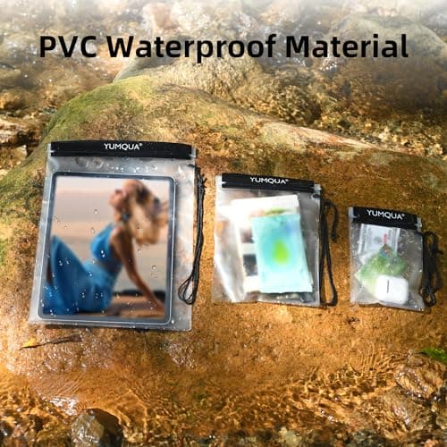 YUMQUA Waterproof Bag, Waterproof Pouch Dry Bag for Document Map Camera Tablet Phone Holder, Set of 3, Black — view 3