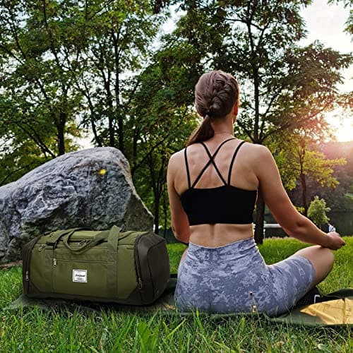 Laripwit Travel Duffle Bag for Men 40L Medium Gym Duffel Backpack with Shoe Compartment & Wet Pocket Sports Holdalls Women Weekend Overnight Bag for Traveling Camping, Green — view 6
