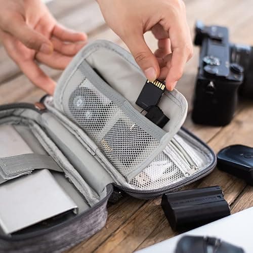 Small Electronic Accessories Organizer, Handhled Acopton Universal Compact Travel Digital Accessories Storage Bag for Portable Charger, Cables, Earphone, Cord, SD Card, Phone (Gray) — view 4