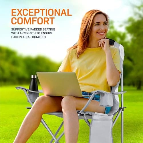 Camping Chair,Premium Padded Folding Camping , Outdoor Seats with High Back & Cup Holder & Side Pockets,Waterproof Chair 120kg Weight Capacity for Garden Picnic Beach Directors(Black) — view 3