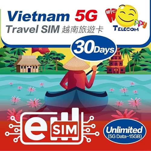 eSim Devices Only | Happy 5G eSim Vietnam 30Days Unlimited Data Travel eSim | 15GB of 5G High-Speed Data Then 128kbps | Support iPhone & Android Devices | Easy Activation | No Need Registration