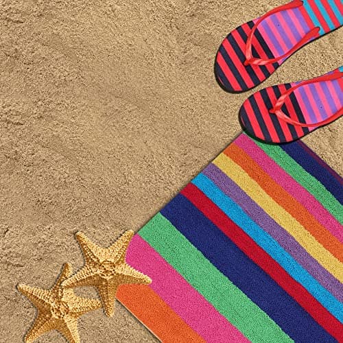 SweetNeedle Beach Towels for Adults Pack of 2 - Miami Vibe Multi Cabana Stripe Classic - 100% Cotton Terry Ringspun Pool Towel, Quick Dry, Super Absorbent Swimming large towel, 76 x 152 cm — view 6