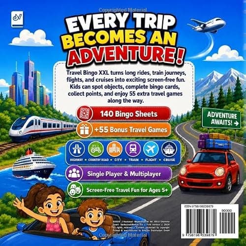 Travel Bingo XXL: Road Trip Bingo, Car Bingo & 55 Screen-Free Travel Games for Kids Ages 5+ | Car, Train, Plane & Cruise Activity Book | Travel Essentials For Kids | RoadTrip Games — view 2