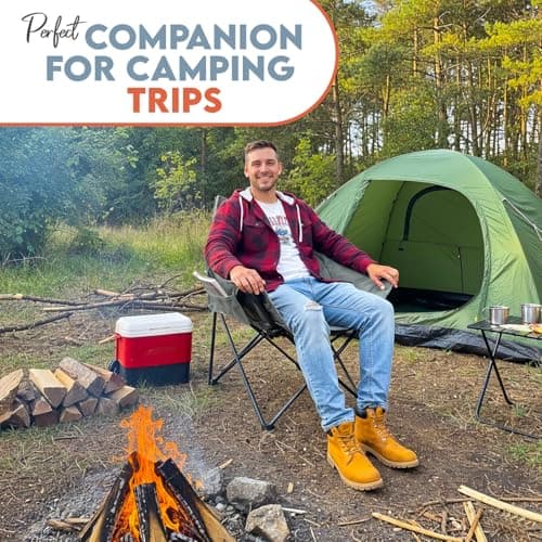S SHAM MOUNTAIN look XL Padded Camping Chair, Foldable Outdoor folding chair Seat with Steel Frame, OXFORD Polyester wadding Fabric, Side Pocket Comfy Camp Fold Up Chair, 120kg Capacity, 88x70x56cm, — view 2