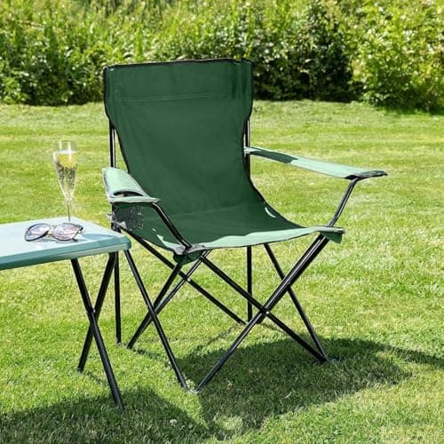D.I.L Folding Camping Chair with Cup Holder, Steel Frame, Carry Bag Included, Lightweight, for Camping, Picnics, Fishing, and Garden Use (Green)