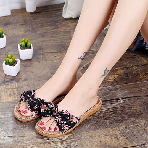 Women Slippers Non-Slip Linen Sliders Flip Flops Lovely Summer Sandals Lightweight Open Toe Footwear Sandals Casual Flat Sandals Indoor Outdoor Beach Slides Pool House Holiday Slippers — view 2
