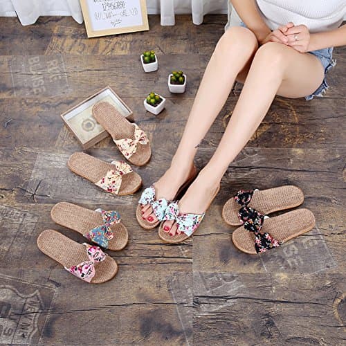 Women Slippers Non-Slip Linen Sliders Flip Flops Lovely Summer Sandals Lightweight Open Toe Footwear Sandals Casual Flat Sandals Indoor Outdoor Beach Slides Pool House Holiday Slippers — view 3