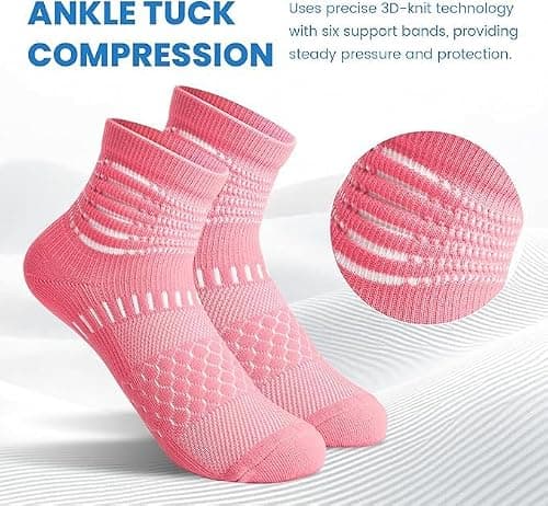 IRAMY Ankle Compression Socks for Women Men Plantar Fasciitis Relief Cushioned Athletic Running Socks 3 Pairs(Pink+Purple+Blue M) — view 3