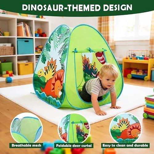Dinosaur Kids Pop up Play Tent, Playhouse for Kids Indoor Outdoor, Foldable Toddler Tent, Toy House for Girls and Boys Gift — view 2