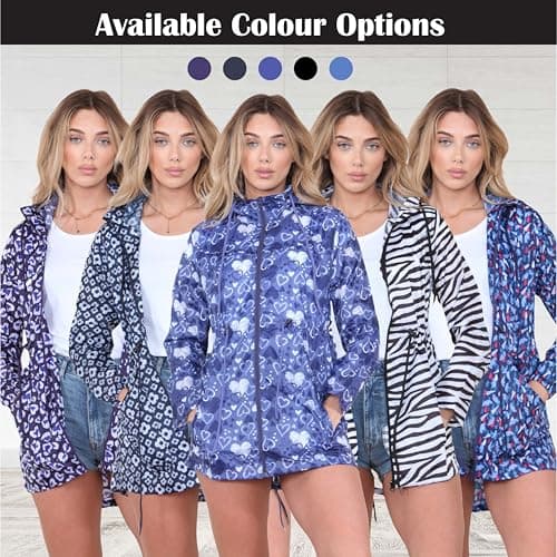 kraftd Womens Raincoat Ladies Rain Jackets Waterproof Showerproof Lightweight Hooded Rain Mac (Emma-Navy Lines, XL) — view 5