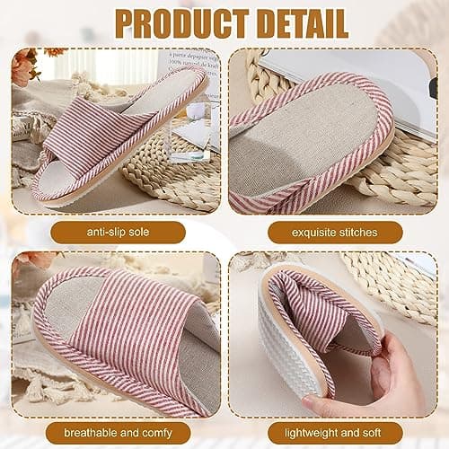 Suhine 12 Pairs House Slippers for Guests Spa Slippers with Open Toe Indoor Slippers Non-Slip Comfortable Breathable for Travel Hotel Home Bedroom Unisex (Classic), As shown in the pictures, M — view 5