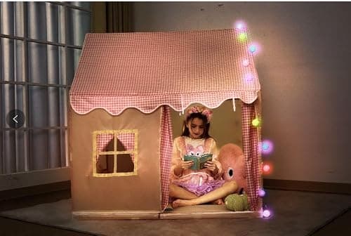 Play Kids Tent for Girls; Multi-Coloured Ball Lights & Squishy Rainbow Frog. Outdoor Indoor Playhouse for Children Toys & Gifts for Girls Age 3 4 5 6 7.120cm W, 105cm D, 128cm H Pink Kids Play Tents — view 2
