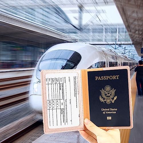 Leather Passport Case - Women's & Men's Travel Passport Wallet, Airport Essentials with Protector, Rose Gold, 5.59 in x 4.13 in, Classic — view 4