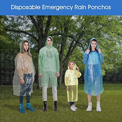 hoinya 4 Pack Disposable Rain Poncho, Waterproof Rain Ponchos for Adults and Kids Family Pack - Emergency Lightweight Raincoat with Hood and Sleeves for Camping Hiking Climbing — view 3
