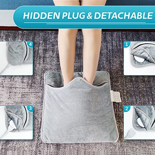 Cuplu 40x40 Electric Foot Warmer, Auto Shut Off - Washable Electric Feet with 6 Heat Levels 4 Timers, Warmer Fast Heating Pad Cushion for Foot, Back and Full Body for Women Men(Gray) — view 4