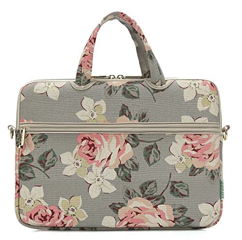 kayond Gray Rose Patten Canvas Laptop Shoulder Messenger Bag Case Sleeve for 14 Inch Laptop and Macbook Pro A1707 (14-14.1 inch, Gray Rose) — view 2