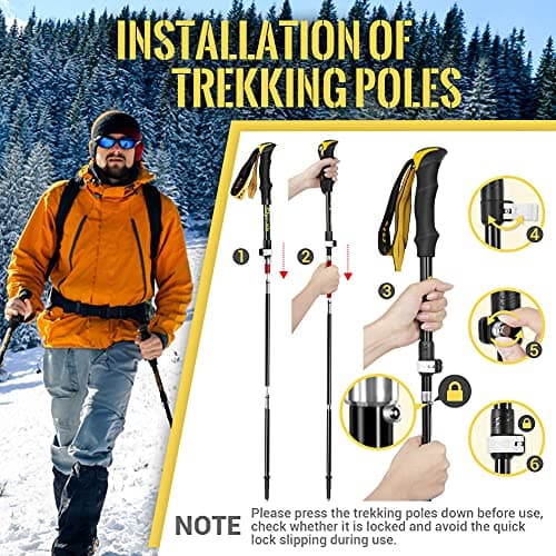Glymnis 2 Pack Collapsible Walking Poles with Quick Lock System, Foldable Hiking Poles for Trekking, Walking, Backpacking - Yellow Black — view 3