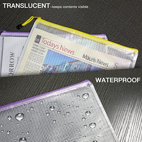 A4 Plastic Zip Folders - 24 PCS Zipper File Bags Mesh Zip Lock Document Wallet Holder Travel Storage Pouch for Office Supplies and Travel Accessories, Waterproof, A4 Size — view 4