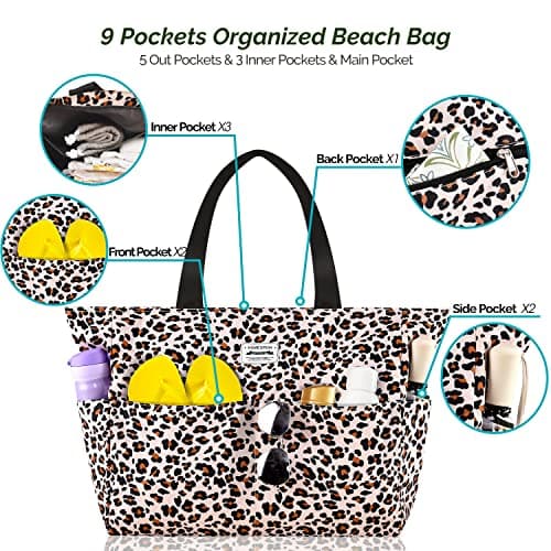 HOMESPON Large Waterproof Beach Bag for Women, Zippered Pool Tote — view 6